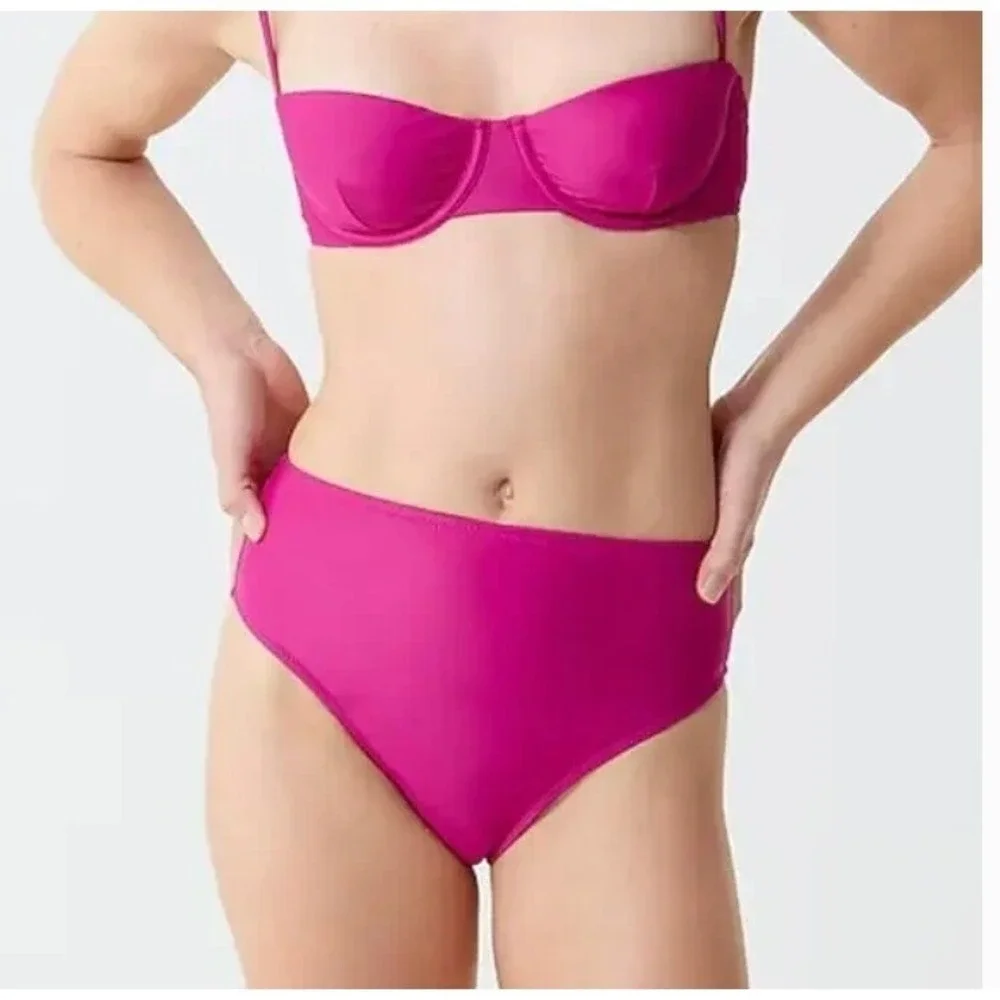 J.Crew High-Waisted Bikini Bottoms Hot Pink Swimsuit Beach Pool‎ Summer Medium